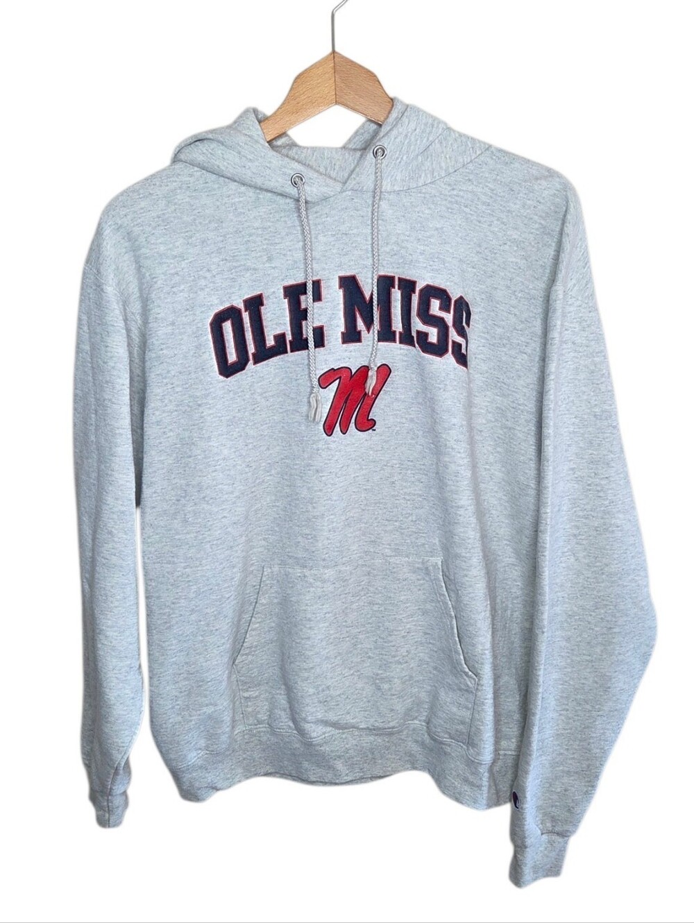 Champion Ole Miss Heather Gray Hoodie Sweatshirt Size Medium Collegiate
